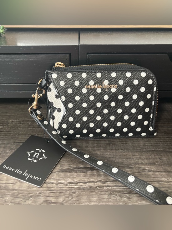 Nanette Lepore Handbags - Nanette Lepore Black & White Polka Dot Wristlet Card Case